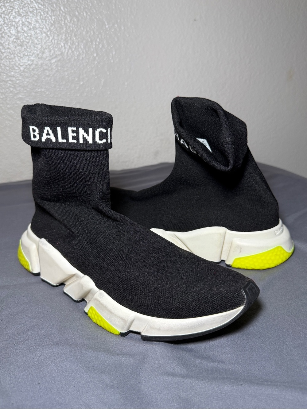 Balenciaga Black Sock Sneakers with Neon Yellow Accents